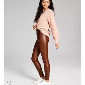 NWT Nordstrom Tinsel Hi-Rise Skinny Faux Leather Brown Leggings -- Petite Medium